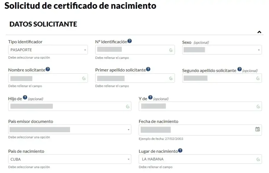 solicitud certificado dni datos solicitante