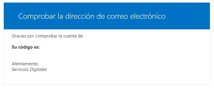 Mensaje de correo con codigo de verificacion