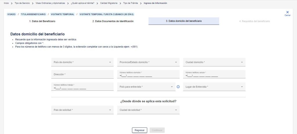 Datos domicilio en eVisas