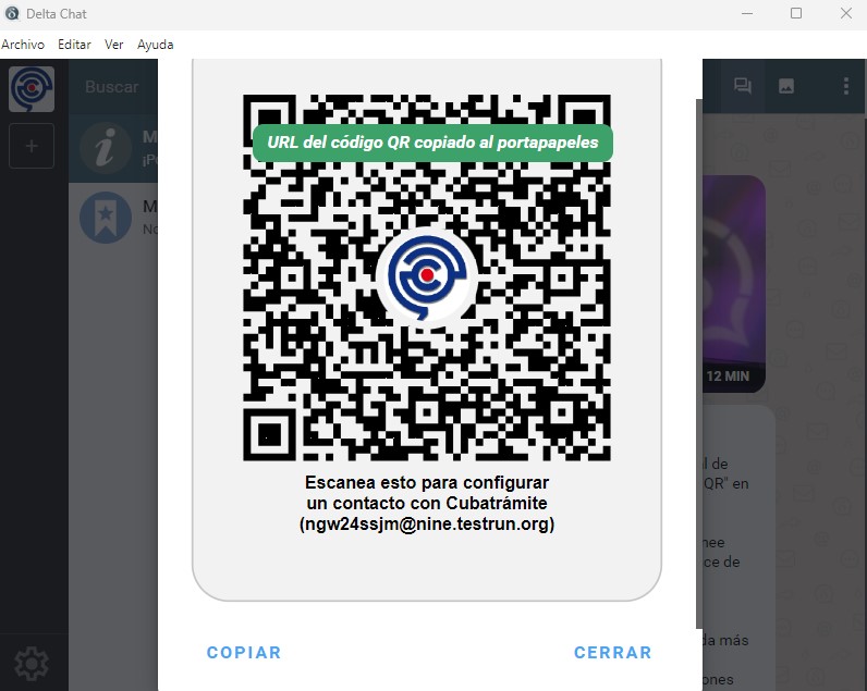 Delta Chat. Copiar codigo.