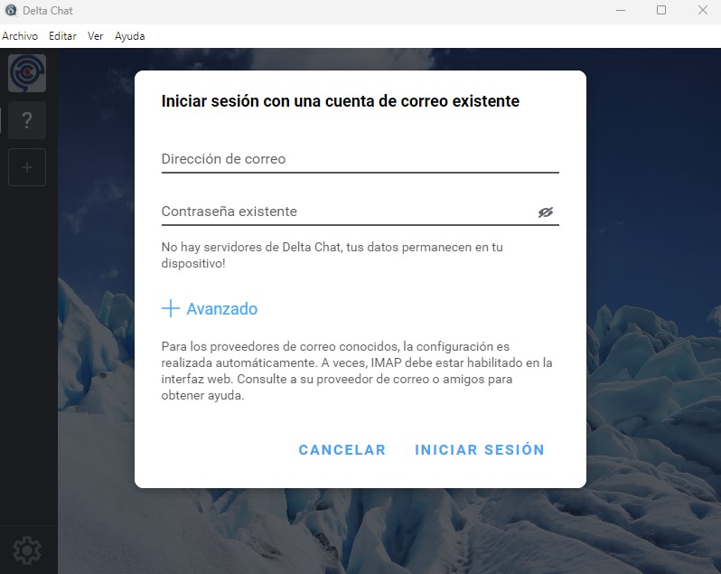 Delta Chat. Datos configuracion con correo