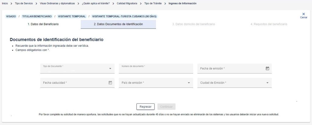 Datos documentos identificación en eVisas