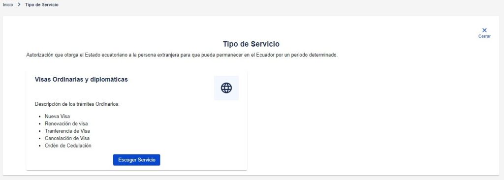 Escoger Servicio eVisas
