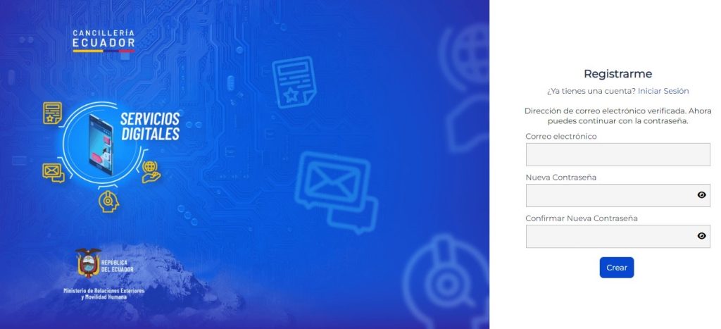Registro crear cuenta serviciosdigitales, Ecuador