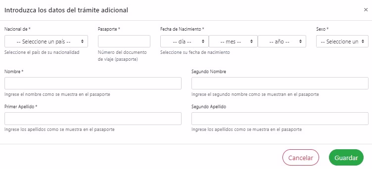 datos tramite adicional evisa