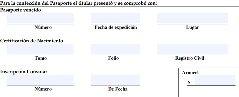Planilla solicitud de pasaporte cubano. Uso dle consulado.