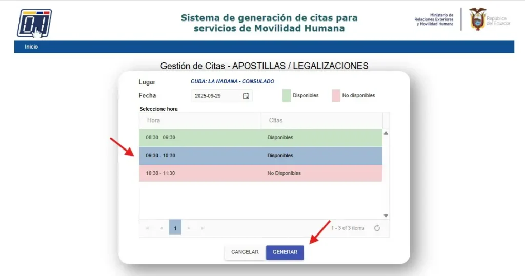 calendario citas generar