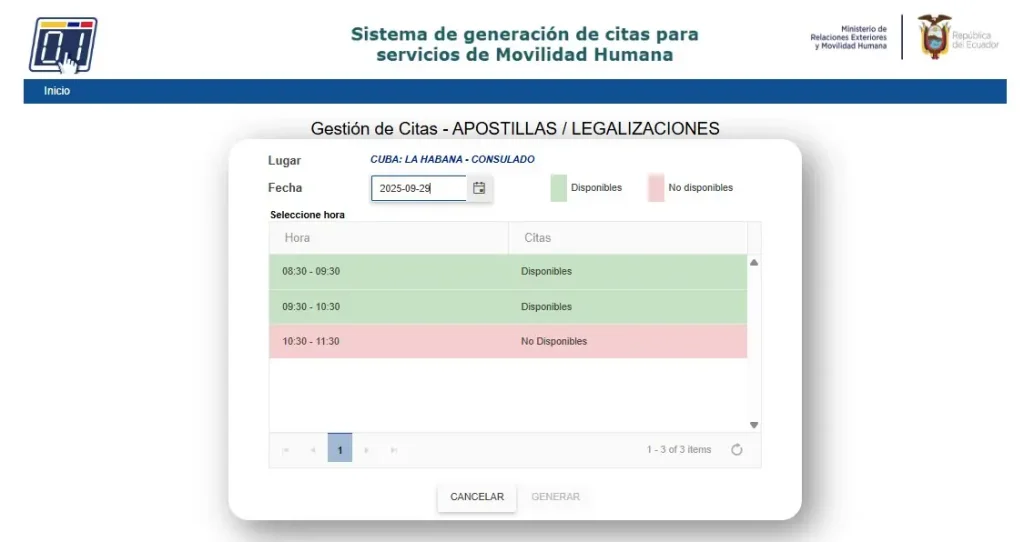 calendario citas horario