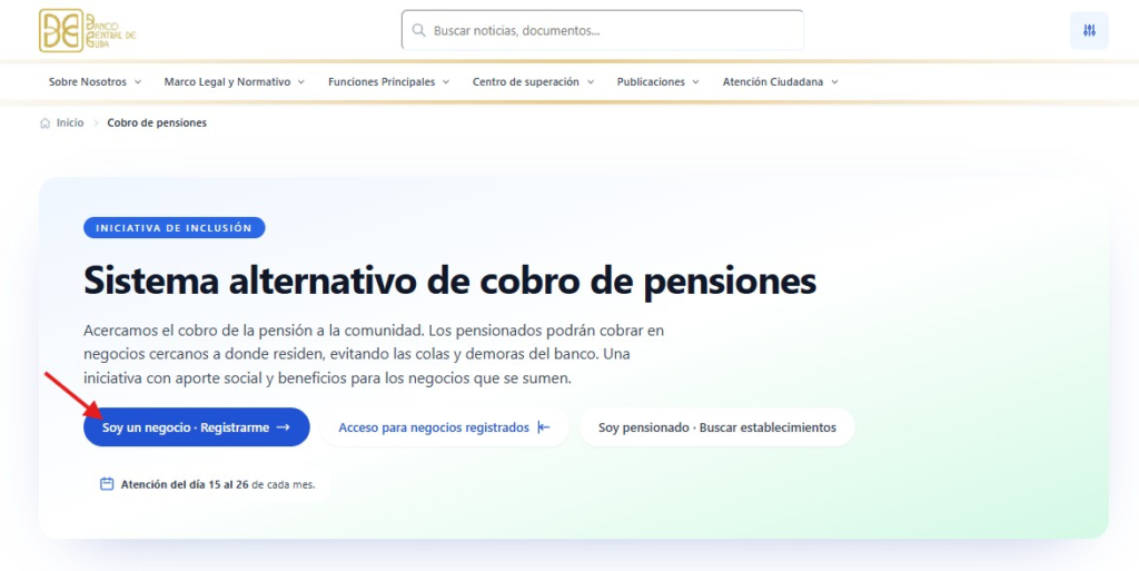 registro comercio cobro pensiones cuba